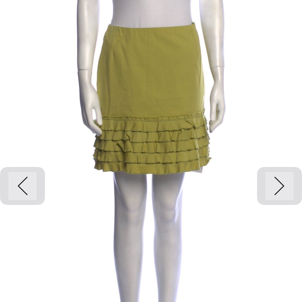 Oscar de la Renta Chartreuse Ruffle Hem Mini Skirt